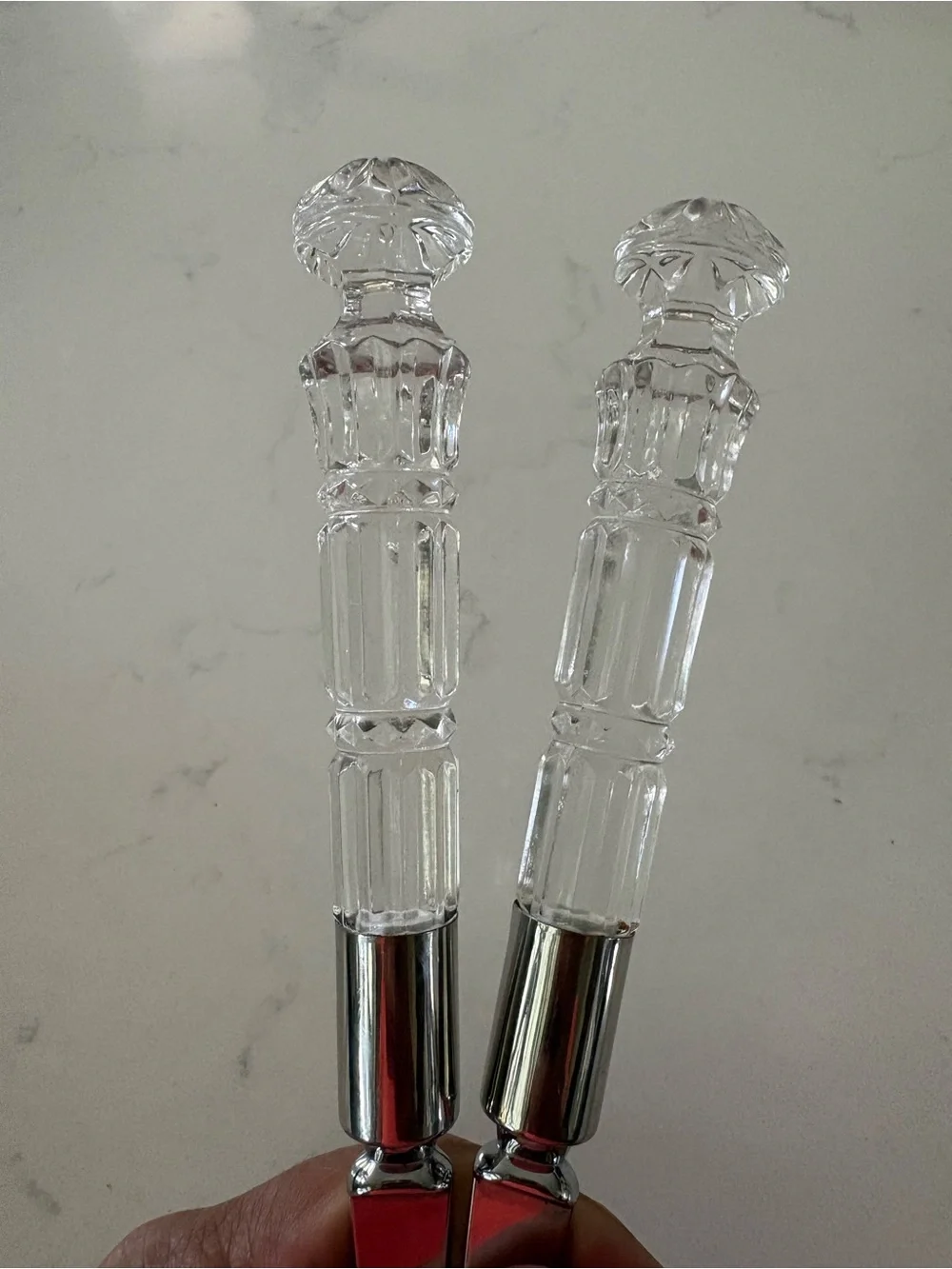 Clear Crystal handle & Silver Stainless Steel Salad Serving Set